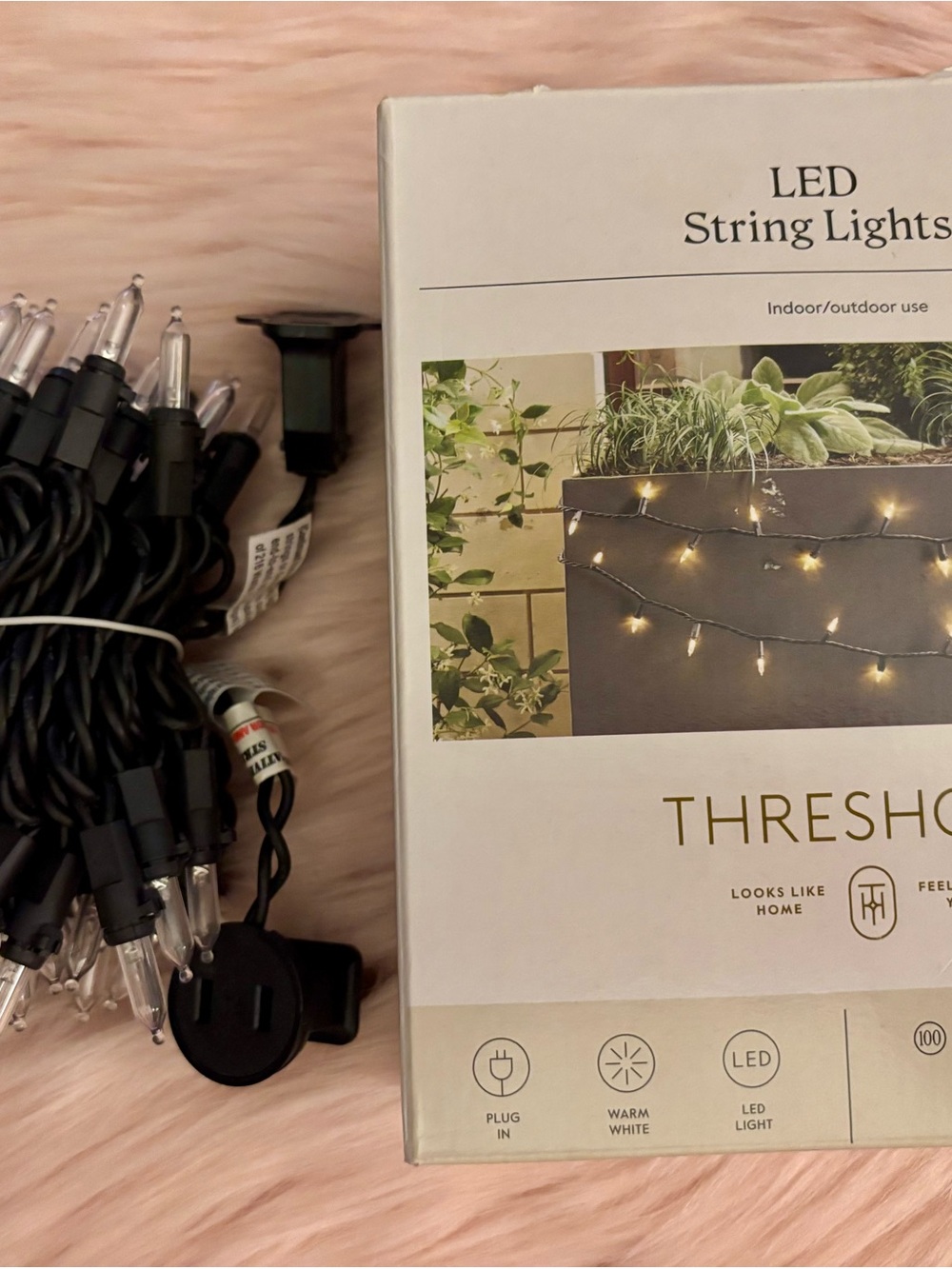 Threshold Warm White LED Patio String Lights with Black Cord